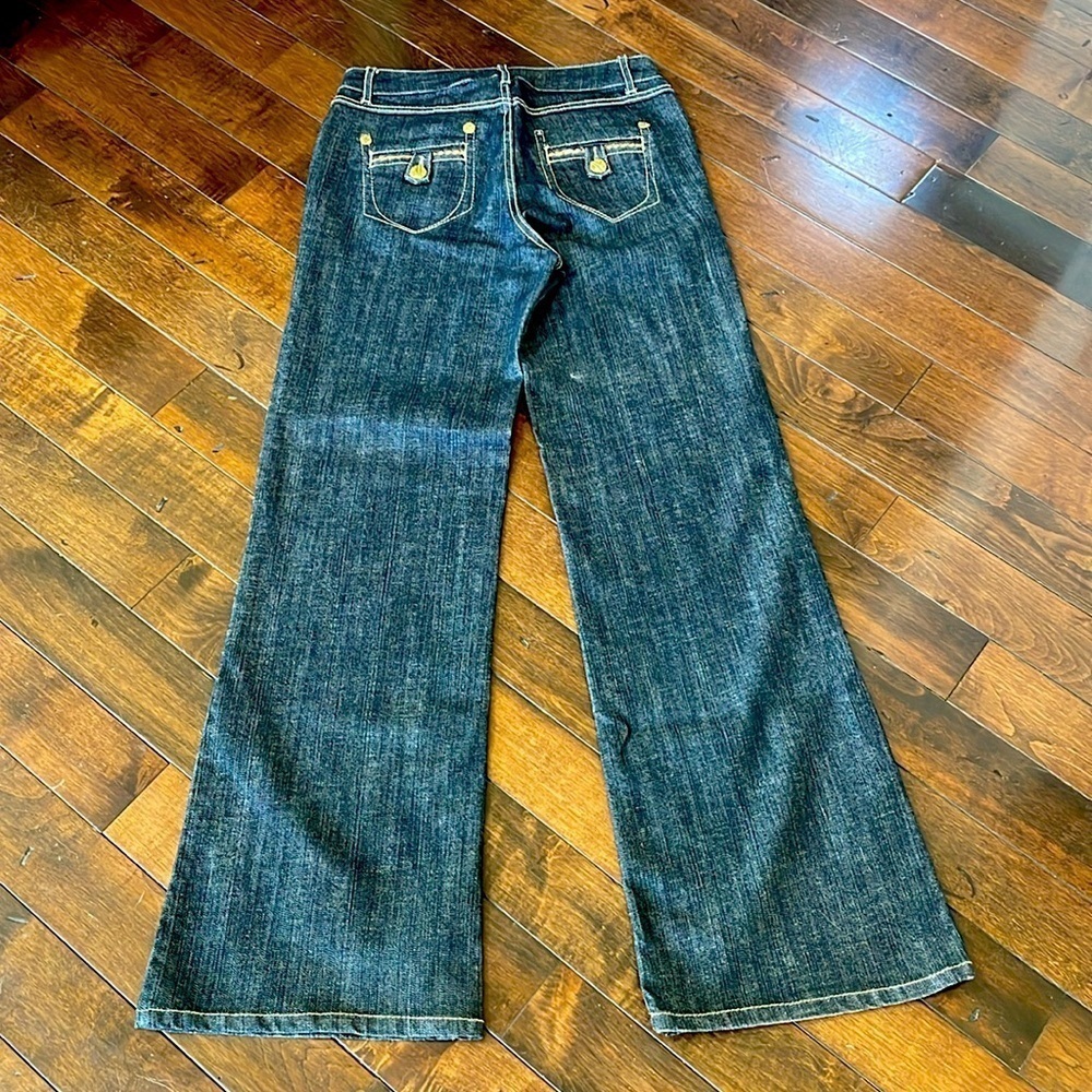 Cache Bootcut Jeans Dark wash Mid rise Gold Accents Womens 6 Y2K Stretchy - Picture 3 of 14